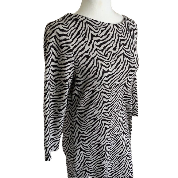 Doncaster Collection Knit Animal Print Dress Zebra Size 12 Stretch 3/4 Sleeve - Picture 2 of 8